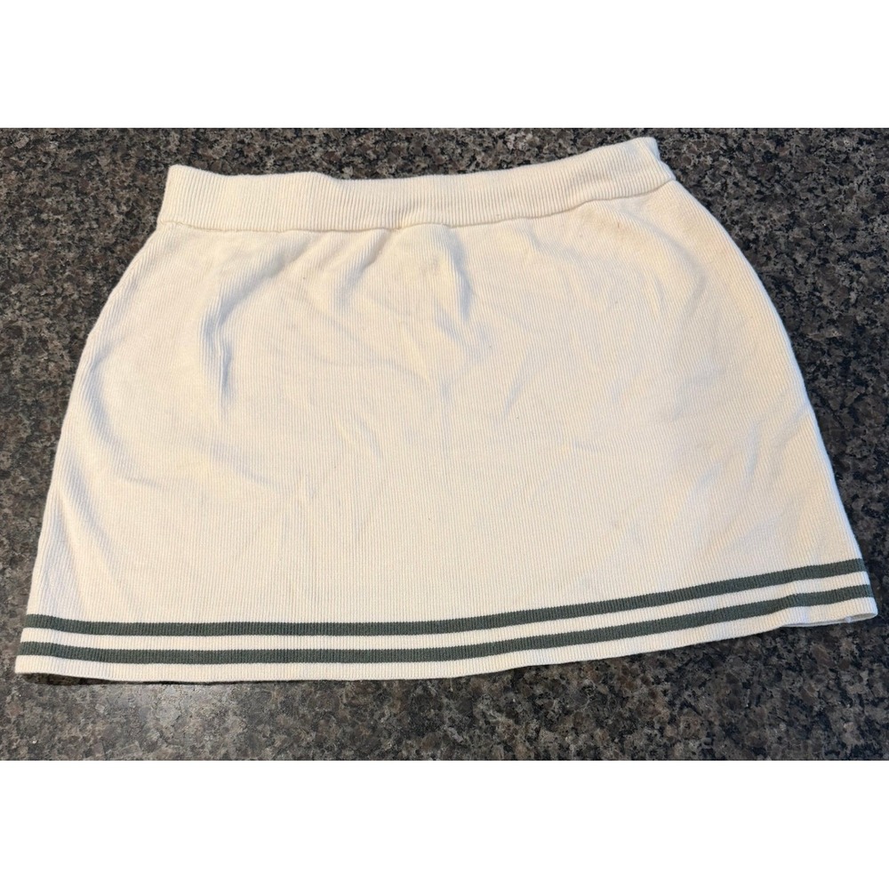 Pink Rose‎ Cream Ribbed Knit Mini Skirt XL Green Striped Preppy Sporty 5T02175